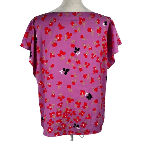 Ann Taylor Square Neck FLutter Sleeve Lavendar & Red Floral Blouse Size M - Picture 4 of 8